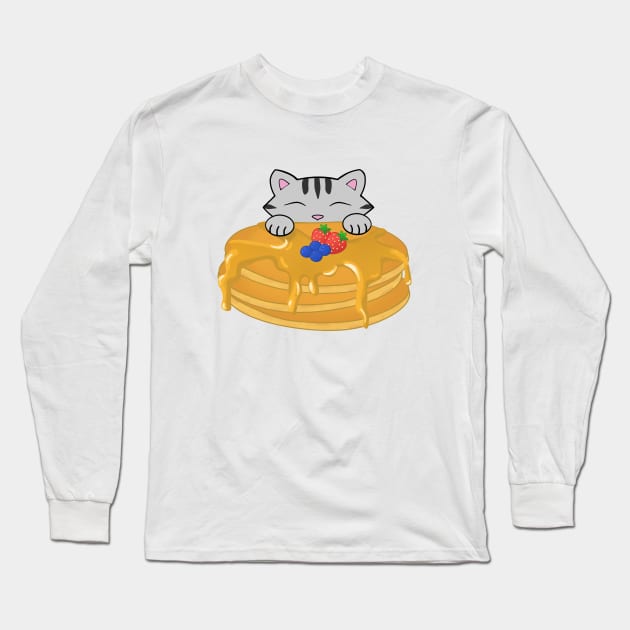 Cute grey cat eating a pancake Long Sleeve T-Shirt by Purrfect